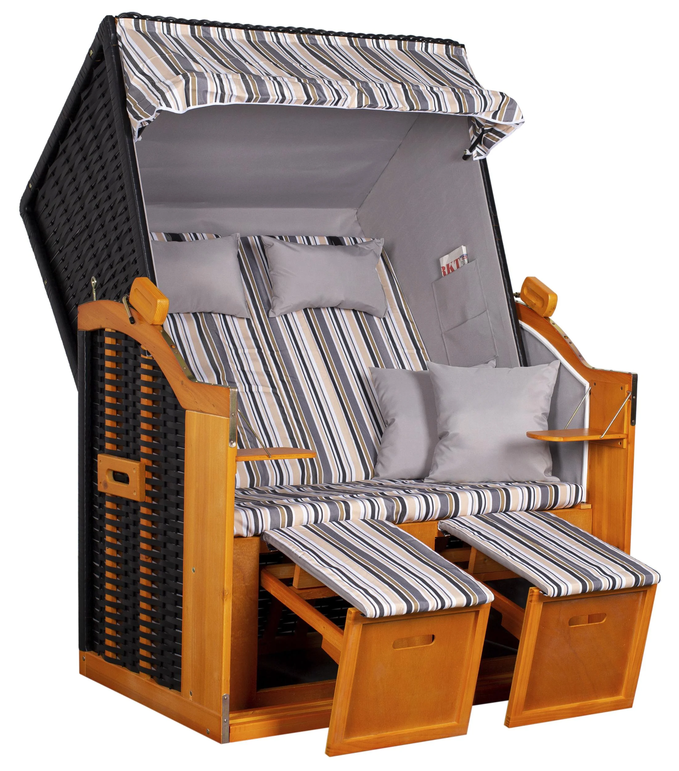 Strandkorb "Ostsee" gestreift oliv/grau