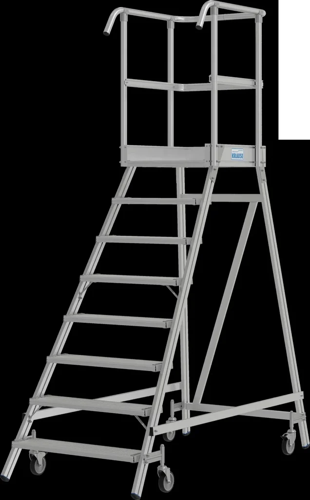 Podestleiter 8 Alu-Stufen Einseitig Fahrbar