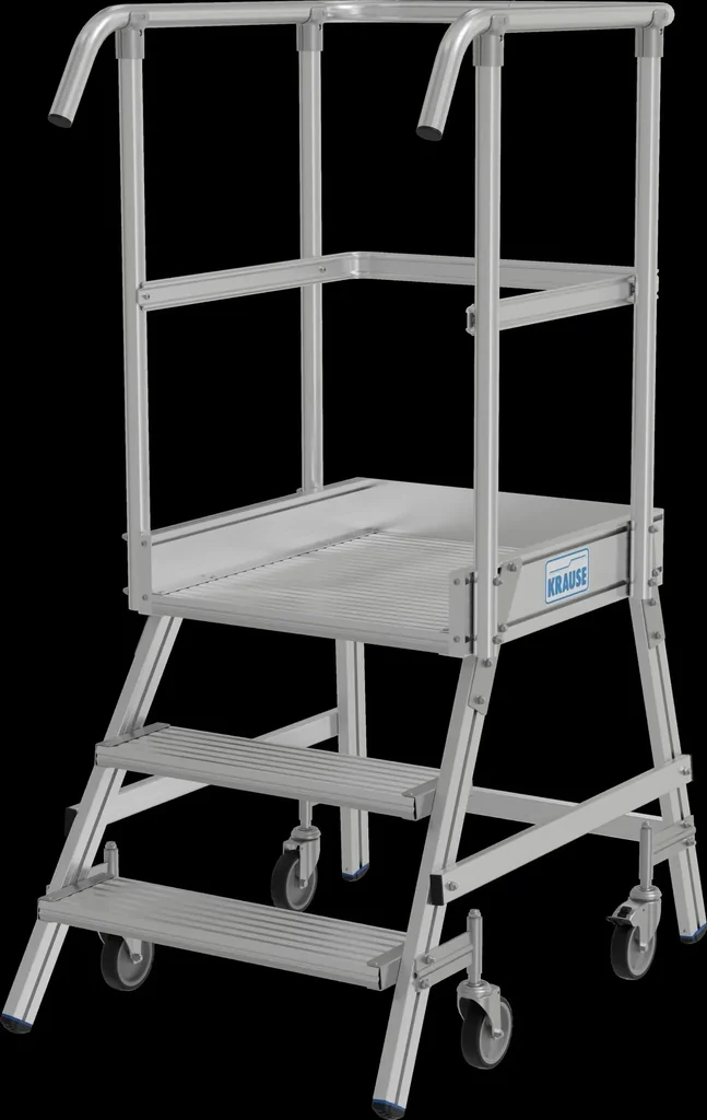 Podestleiter 3 Stufen Alu Einseitig, fahrbar