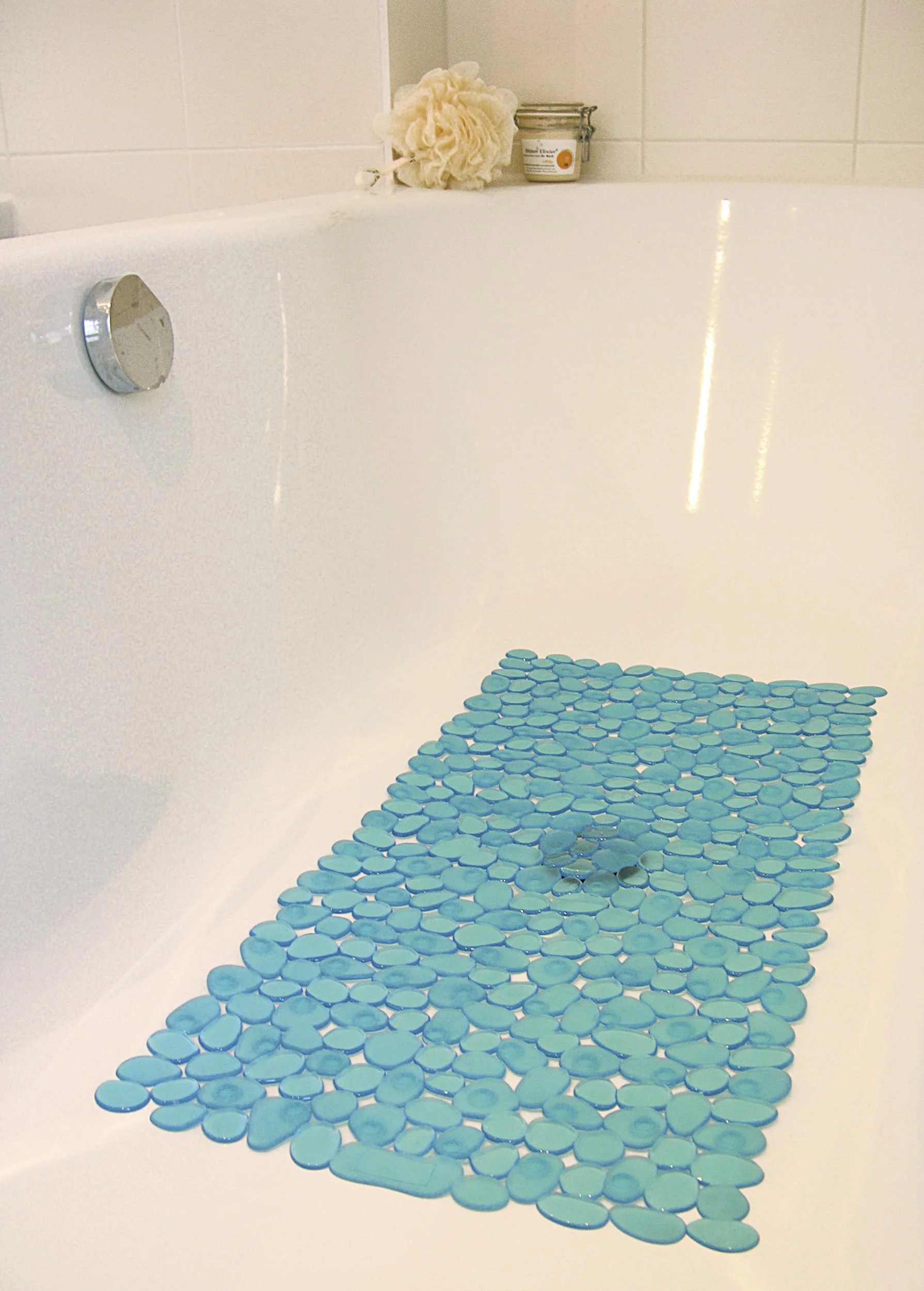 Badewannen-Einlage, Anti-Rutsch-Matte, Stein-Optik, Blau/ Transparent