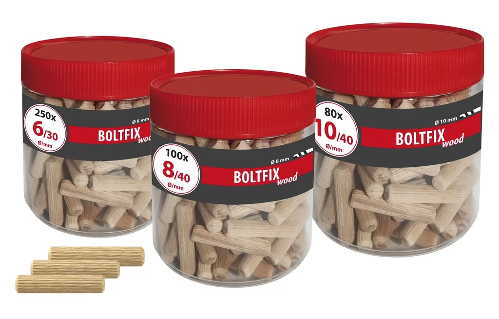 Holzdübel Boltfix wood 8x40 mm, Riffeldübel aus massiver Buche