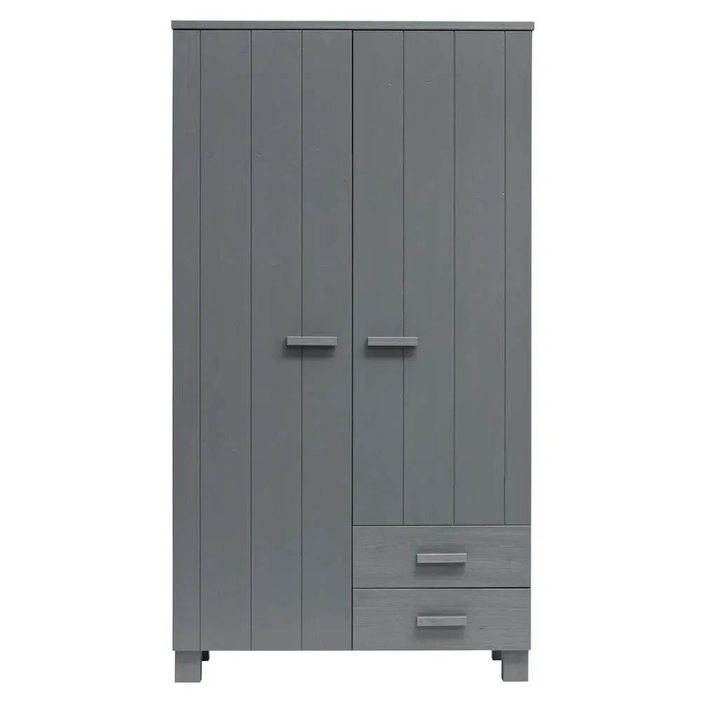 WOOOD - Schrank Dennis, 2-türig, Kiefer, 202x111x55 cm, Stahlgrau