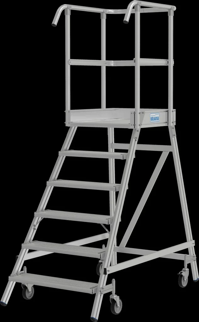 Podestleiter 6 Alu-Stufen Einseitig Fahrbar