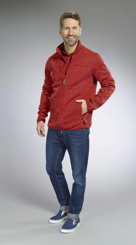 Strickjacke mit Reißverschluss, Farbe rot/melange, Gr.M