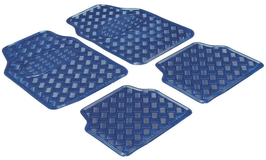 Auto Gummimatten Metallic Riffelblech look blau maxi - 4 teilig, 2 Vordermatten 68,5 x 44,5 cm, 2 Rückmatten 40 x 44,5