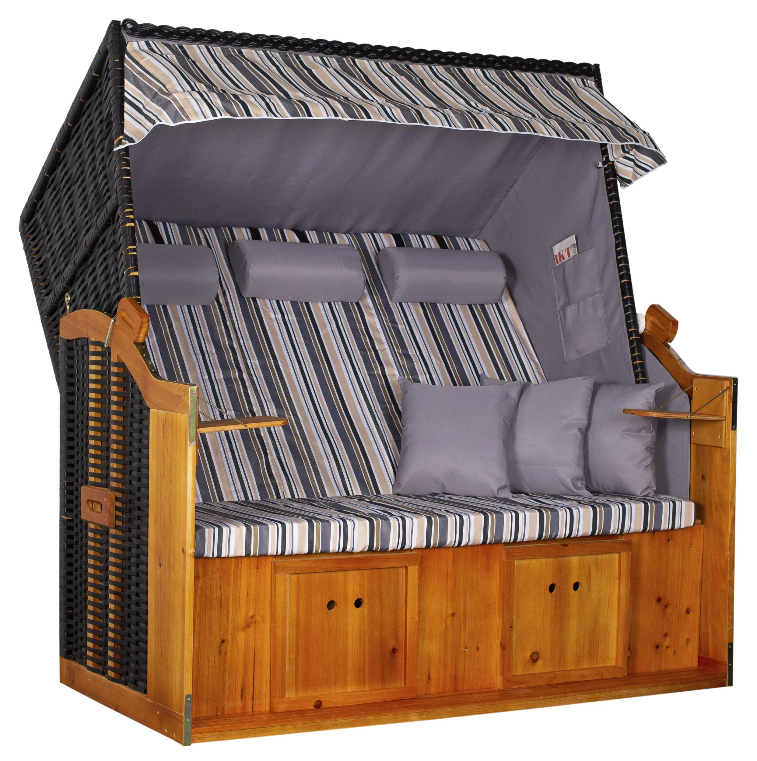 Strandkorb "Ostsee" XXL gestreift in oliv/grau