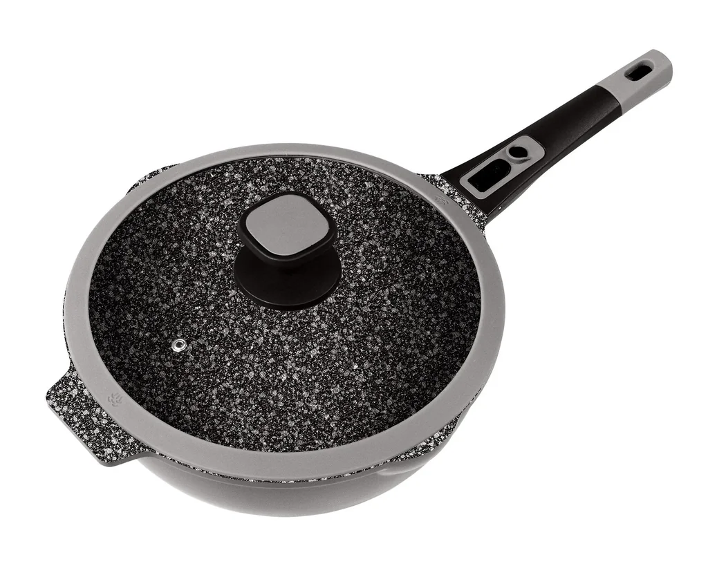 Aluguss-Bratpfanne MOONSCAPE, Ø 28 cm mit Klick-Griff und Glasdeckel