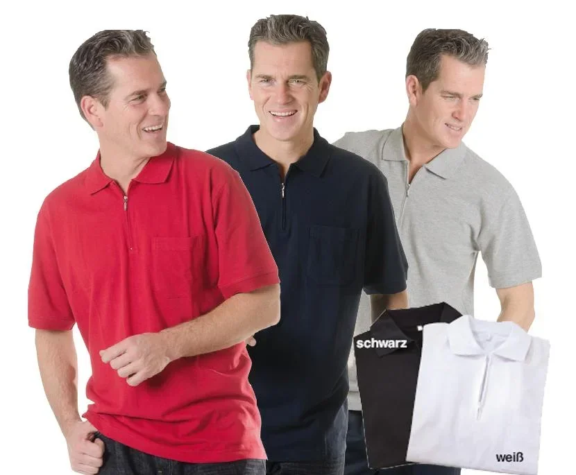 Herren Poloshirt mit Reißverschluss, Farbe silber, Gr. M