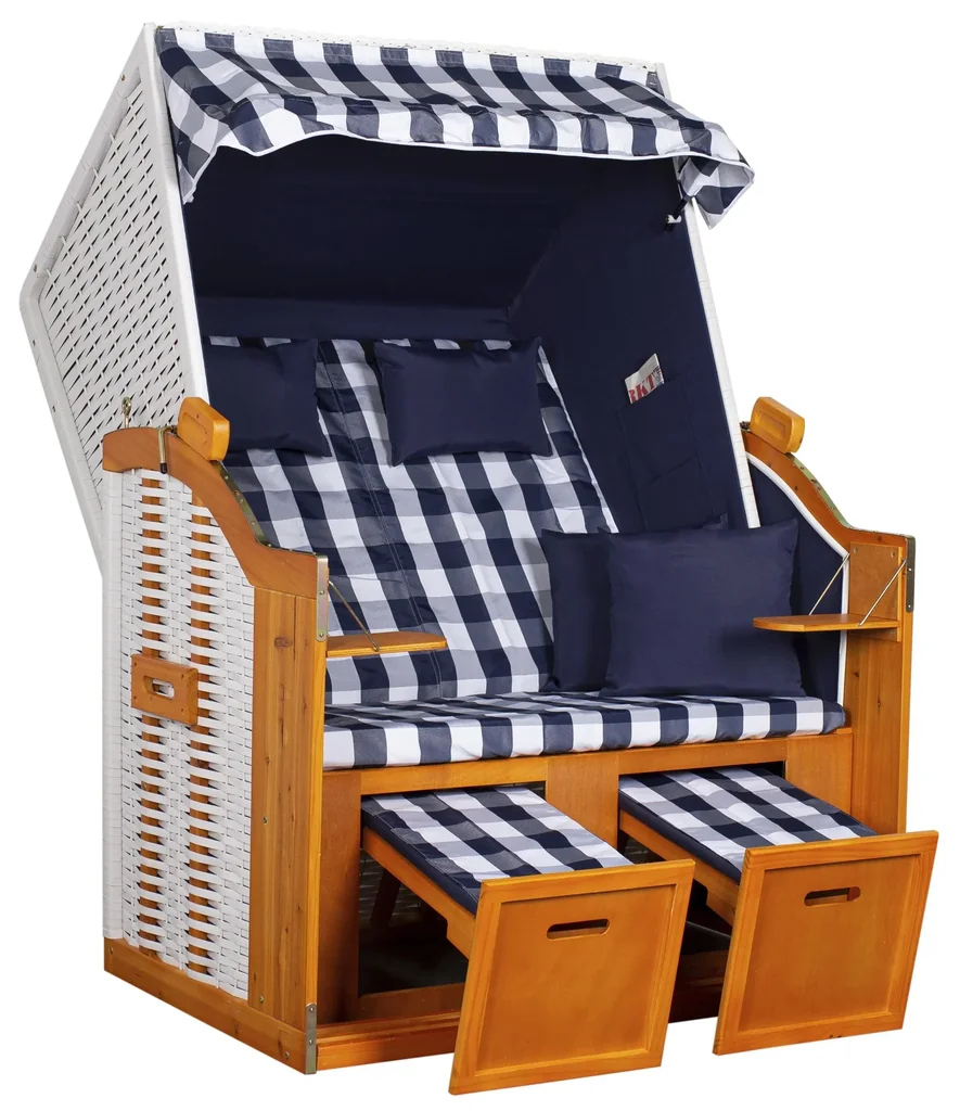 Strandkorb "Ostsee" kariert in blau/weiss