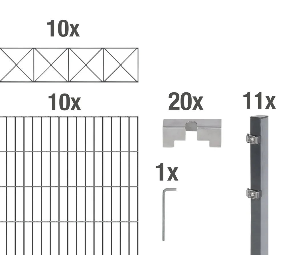 Doppelstabmattenzaun Sets anthrazit mit Dekorelement "Nexus", Länge: 20 m, Höhe: 100 cm