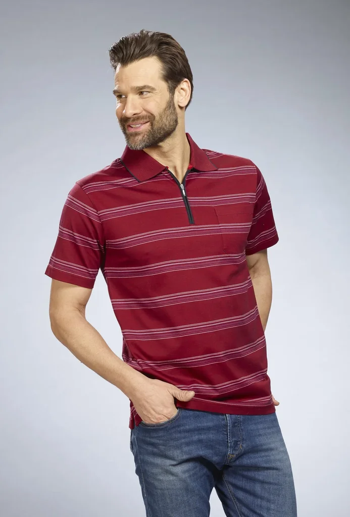 Poloshirt gestreift, Farbe rot, Gr.2XL