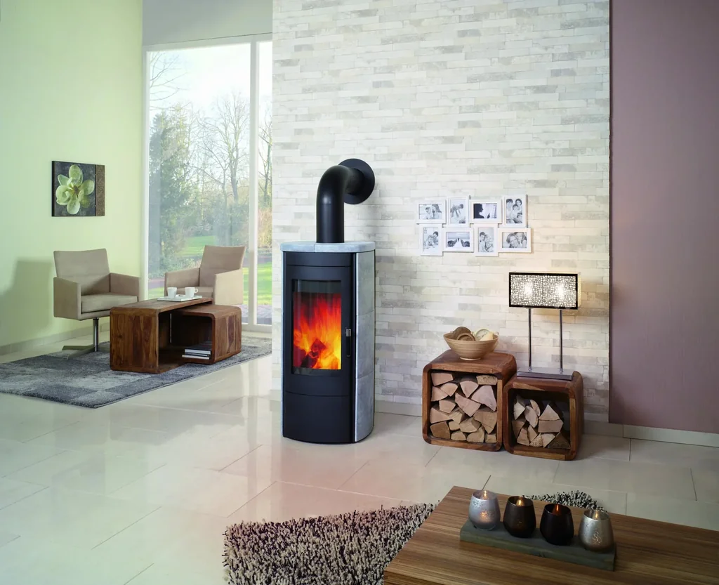 Kaminofen Tiamo EX Naturstein, Dauerbrand, 3in1-Komfortregelung, Externe Zuluft