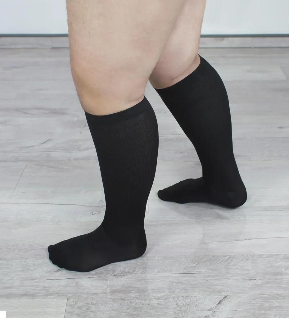 Reisestützstrümpfe für kräftige Waden, schwarz, Größe 45-47, Doppelpack