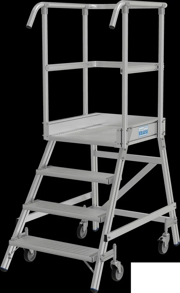 Podestleiter 4 Alu-Stufen Einseitig, fahrbar