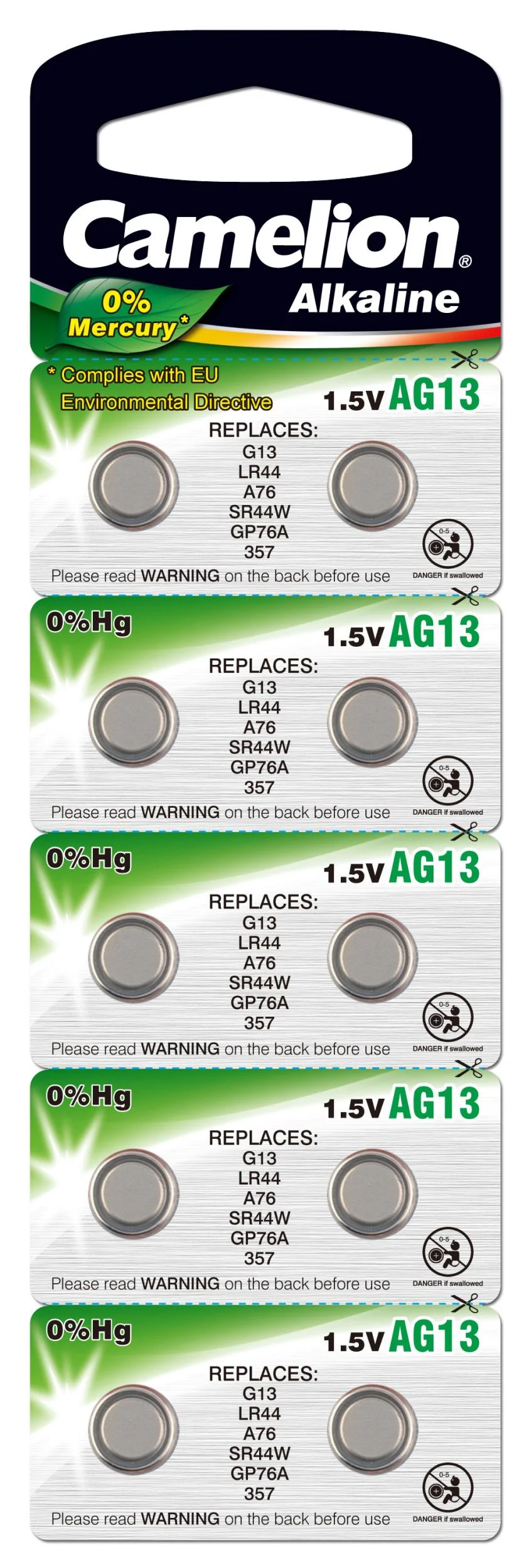Alkaline Knopfzelle AG5/LR48, 1,5Volt, 0%HG - 10 Stück