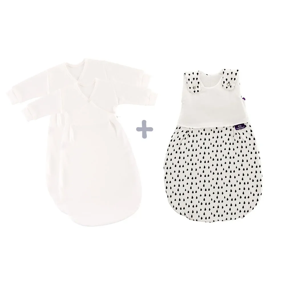 Träumeland Liebmich Baby Schlafsack, Schlummersack, Innenschlafsack 3tlg. Set - Tropfen Schwarz, Grösse: 80/86