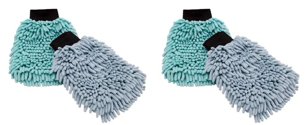 Chenille Handschuh Duo, Türkis und Grau, 4er-Set