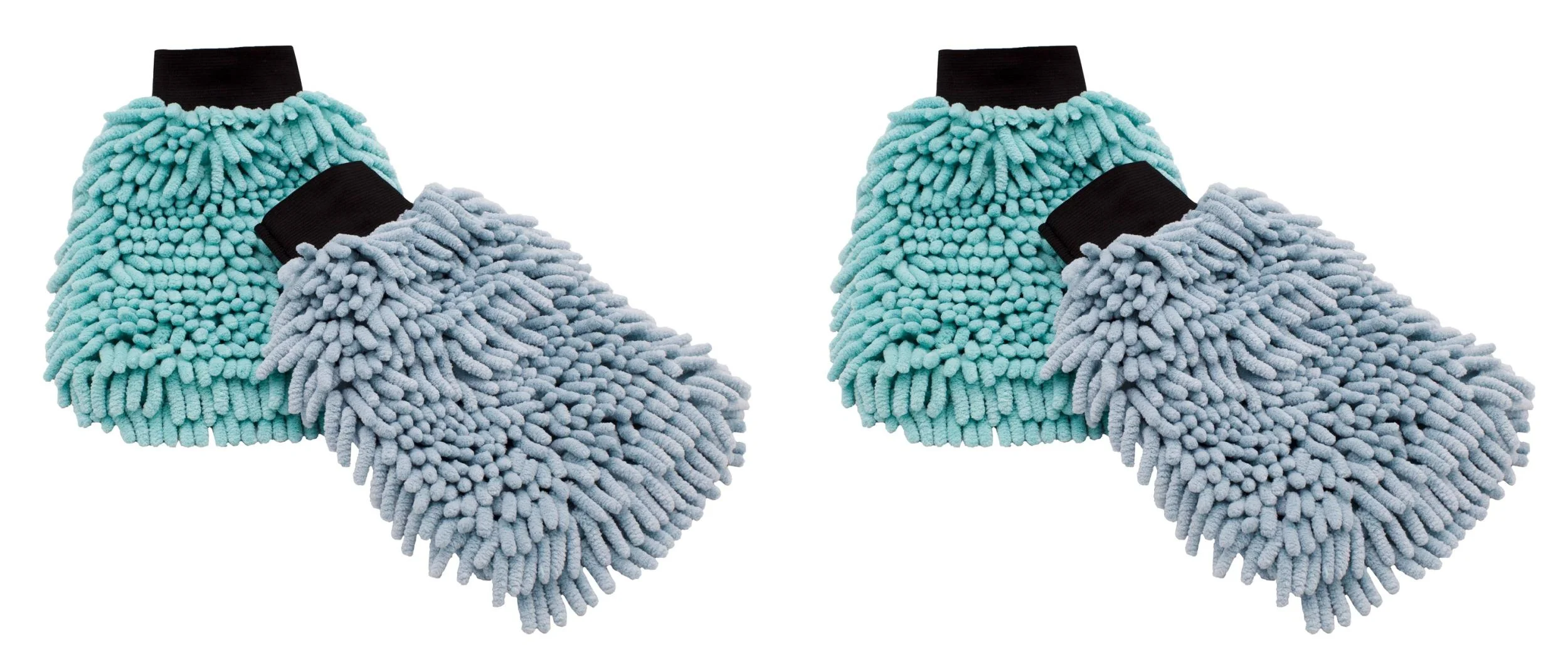 Chenille Handschuh Duo, Türkis und Grau, 4er-Set