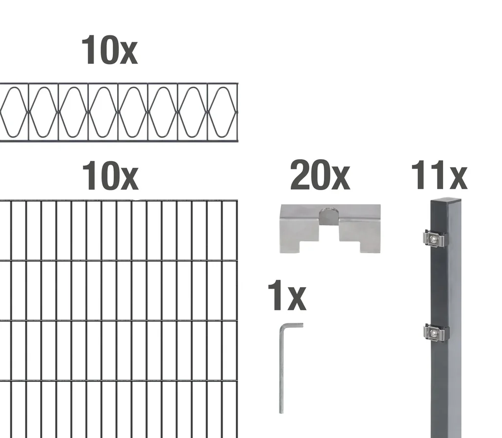 Doppelstabmattenzaun Sets anthrazit mit Dekorelement "Eleganz", Länge: 20 m, Höhe: 160 cm