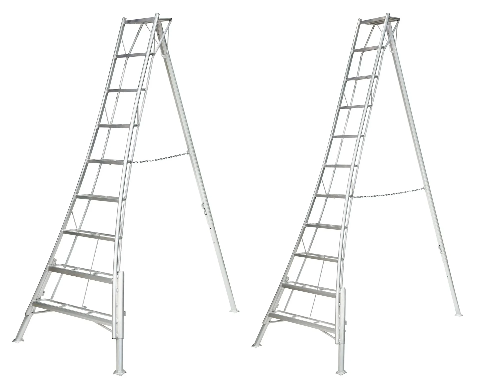 Niwaki Dreibein-Gartenleiter 3-Holm 140×267,5×361 cm Aluminium Silber – höhenverstellbares Standbein