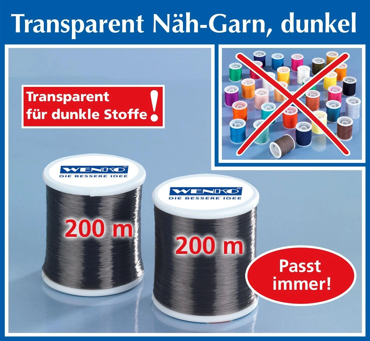 Nähgarn transparent dunkel 2er Set