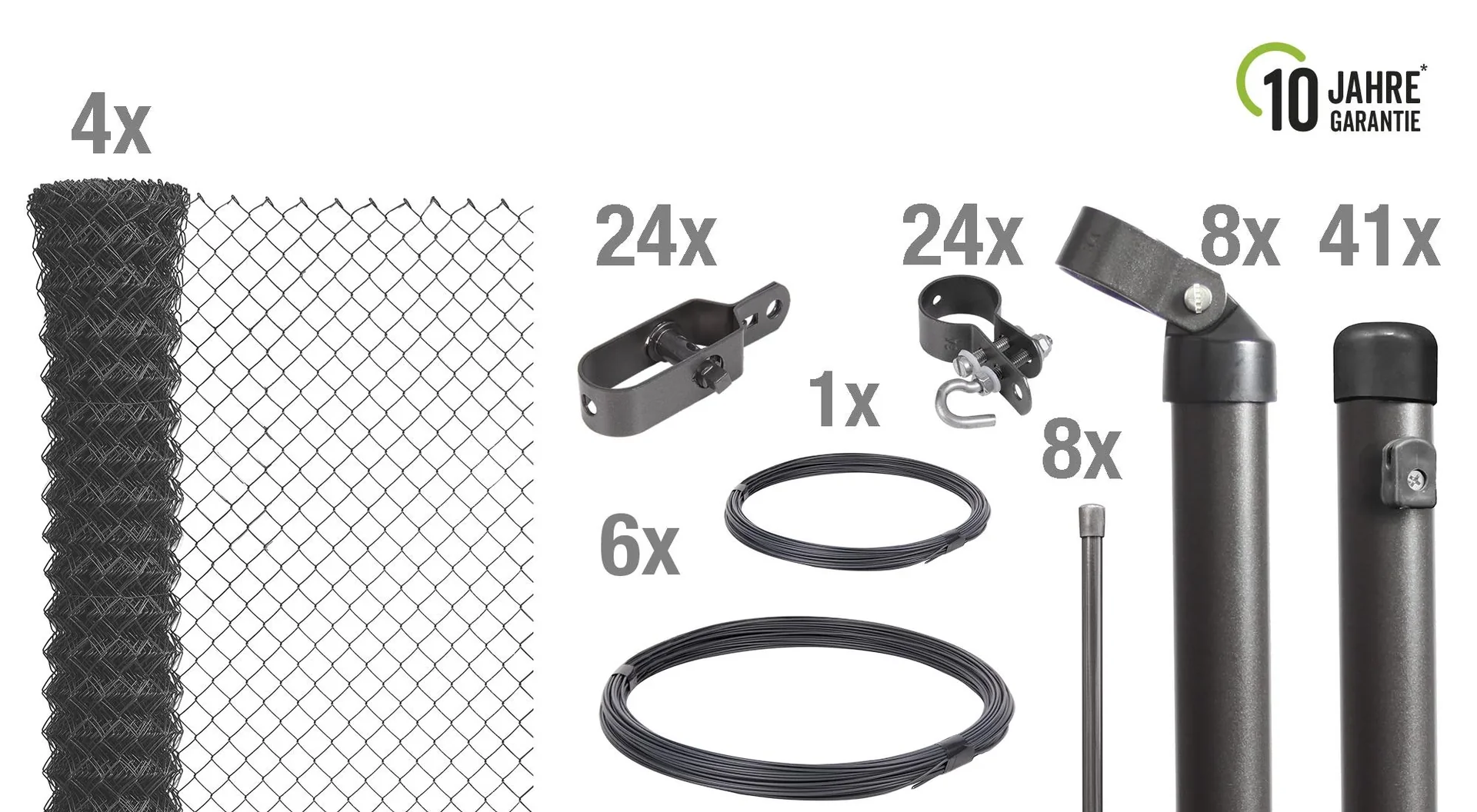 Maschendrahtzaun als Zaun-Komplettset, zum Einbetonieren, anthrazit-metallic, Höhe 80 cm, Länge 100 m
