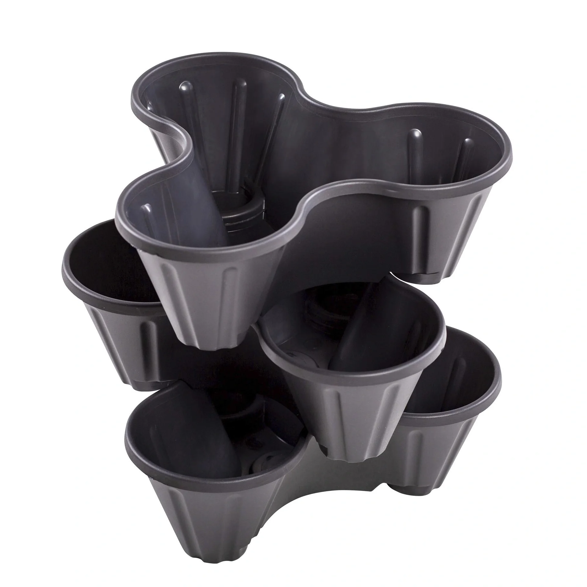 Pflanztöpfe, Pflanzturm, stapelbar, Anthrazit, 3er-Set