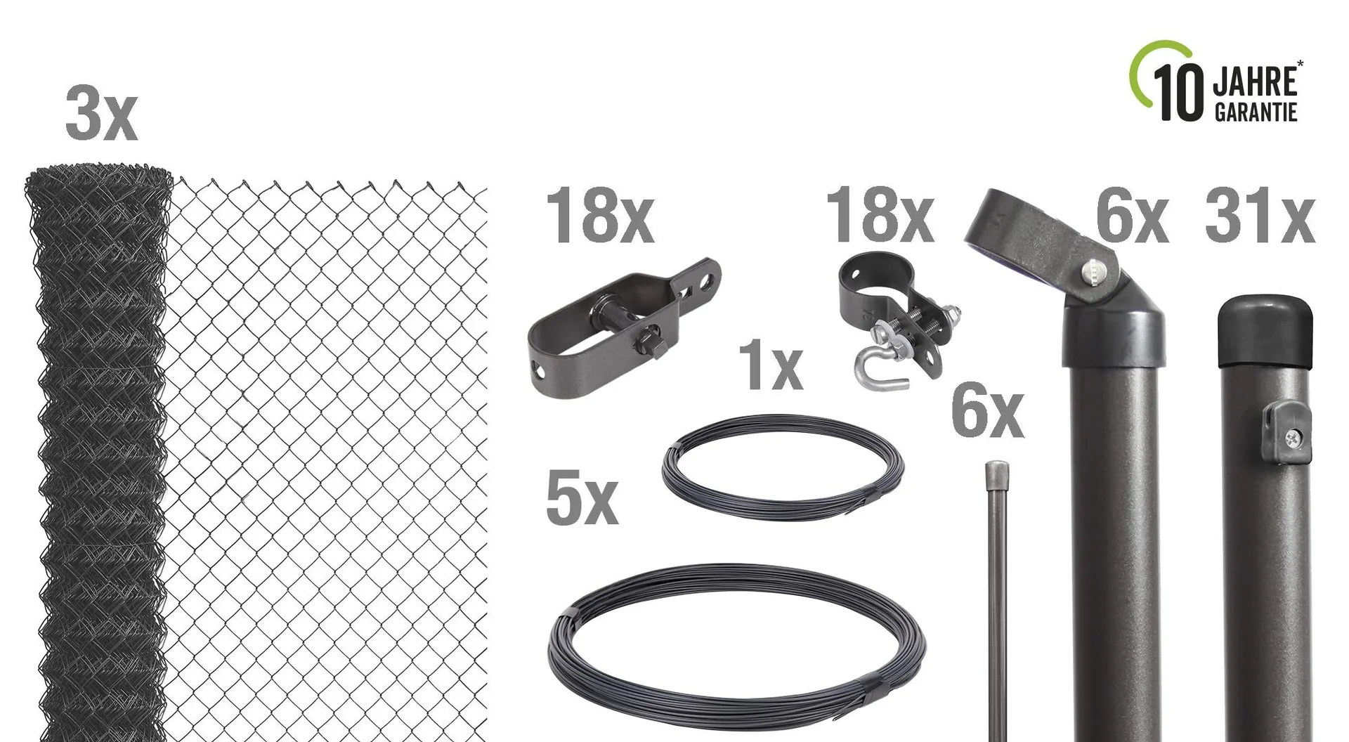 Maschendrahtzaun als Zaun-Komplettset, zum Einbetonieren, anthrazit-metallic, Höhe 100 cm, Länge 75 m