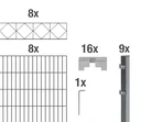 Doppelstabmattenzaun Sets anthrazit mit Dekorelement "Bergen"", Länge: 16 m, Höhe: 140 cm