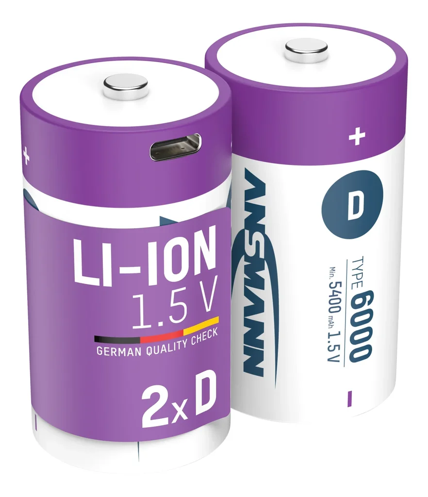 Lithium Ionen Mono (D) Akkus USB-C - 2 Stück, Sicherheitsabschaltung