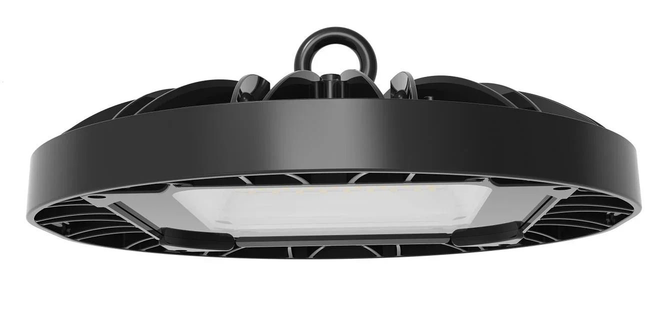 LED-HighBay in UFO-Form bietet 200 W, 20100 lm, 5000 K (neutralweiß) und IP65 Schutz.