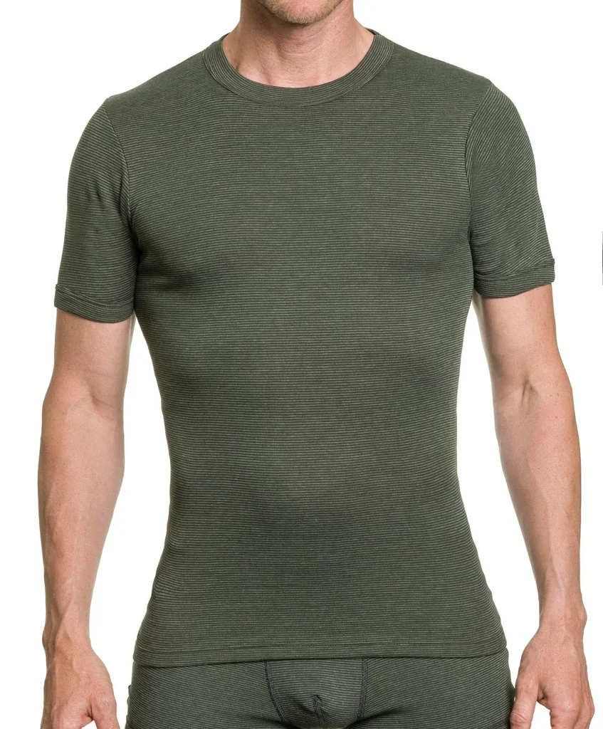 Rundhalshirt mit Streifen, Farbe oliv, Gr.M