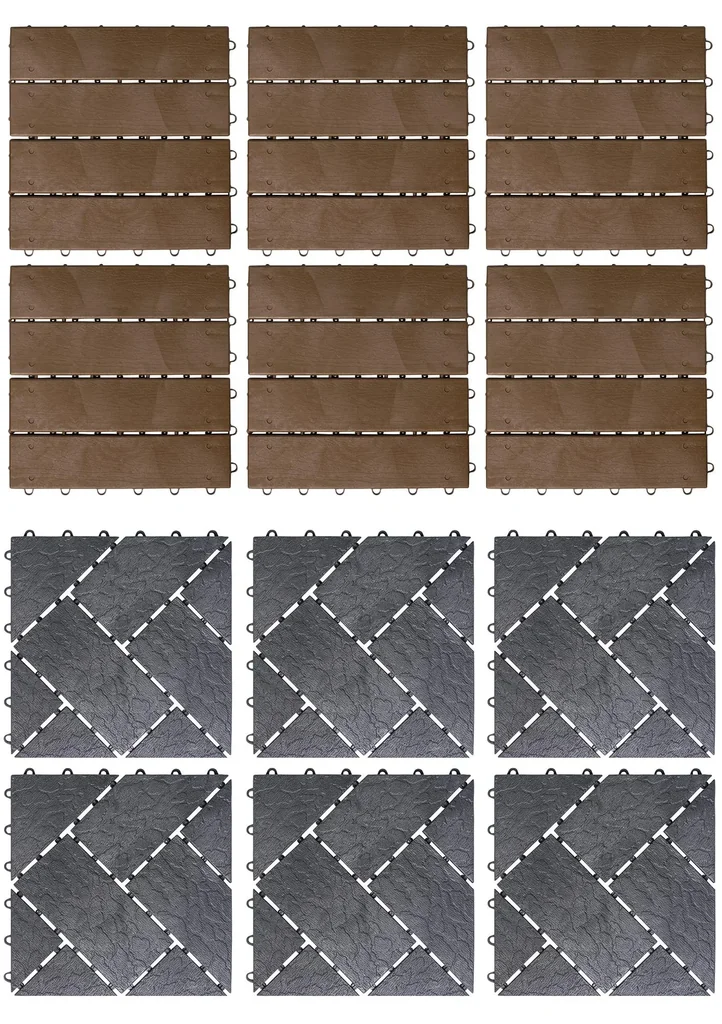 Gartenplatten, Holzdielen-Optik, 30 x 30 cm, 6er-Set