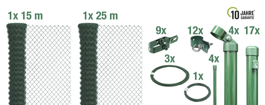 Maschendrahtzaun als Zaun-Komplettset, zum Einbetonieren, grün, Höhe 100 cm, Länge 40 m
