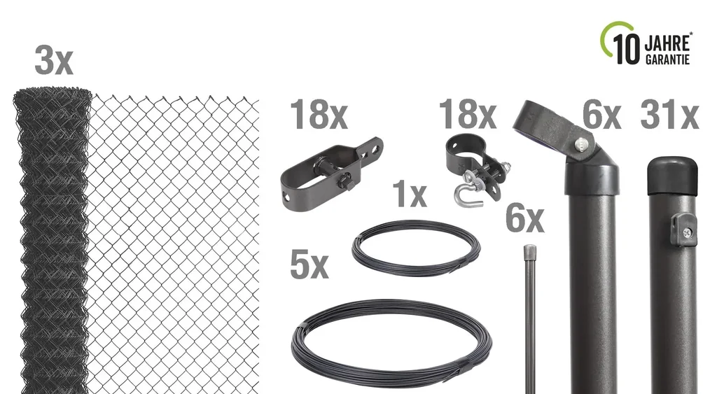 Maschendrahtzaun als Zaun-Komplettset, zum Einbetonieren, anthrazit-metallic, Höhe 125 cm, Länge 75 m