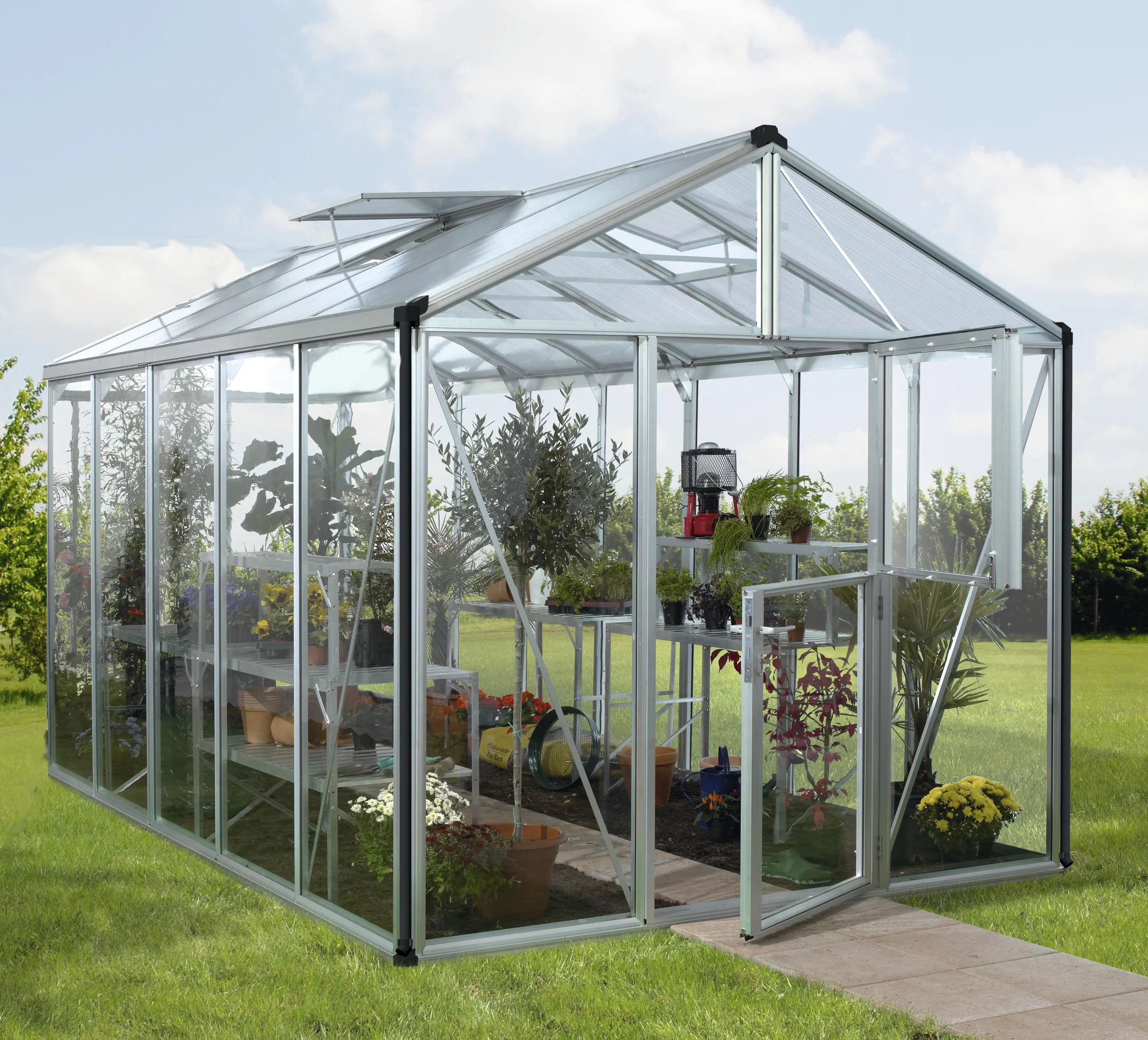 Gewächshaus Zeus 8100 ESG 3 mm u. HKP 10 mm, Farbe alu