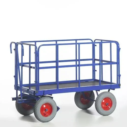 Handpritschenwagen mit Stahlrohrwänden, Traglast 1000 kg, Lädefläche 1530 x 730 mm, Radgröße 400 x 100 mm