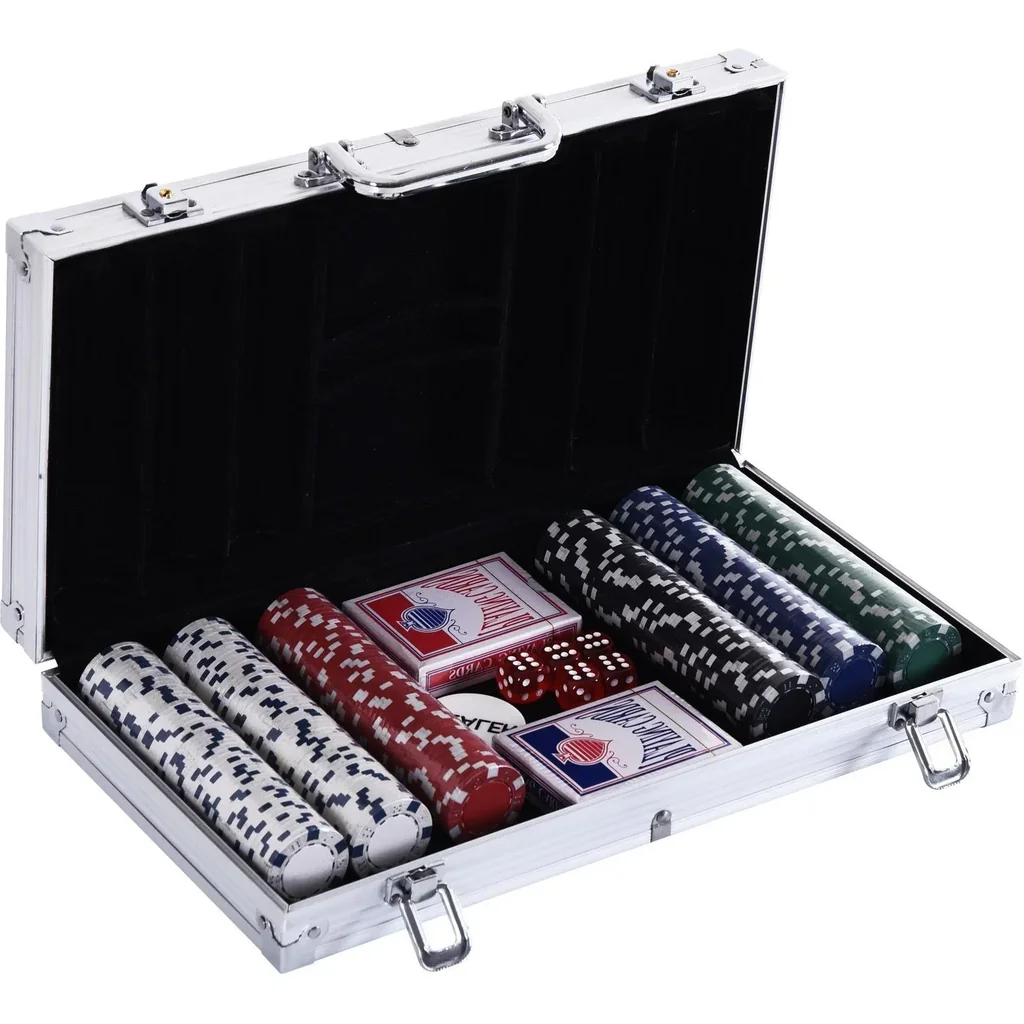 Pokerkoffer Pokerset 300 Pokerchips 2 x Kartenspiel 5 x Würfel 1 x Alukoffer 5 Farben 38 x 20,5 x 6,5 cm 11,5 g/Chip