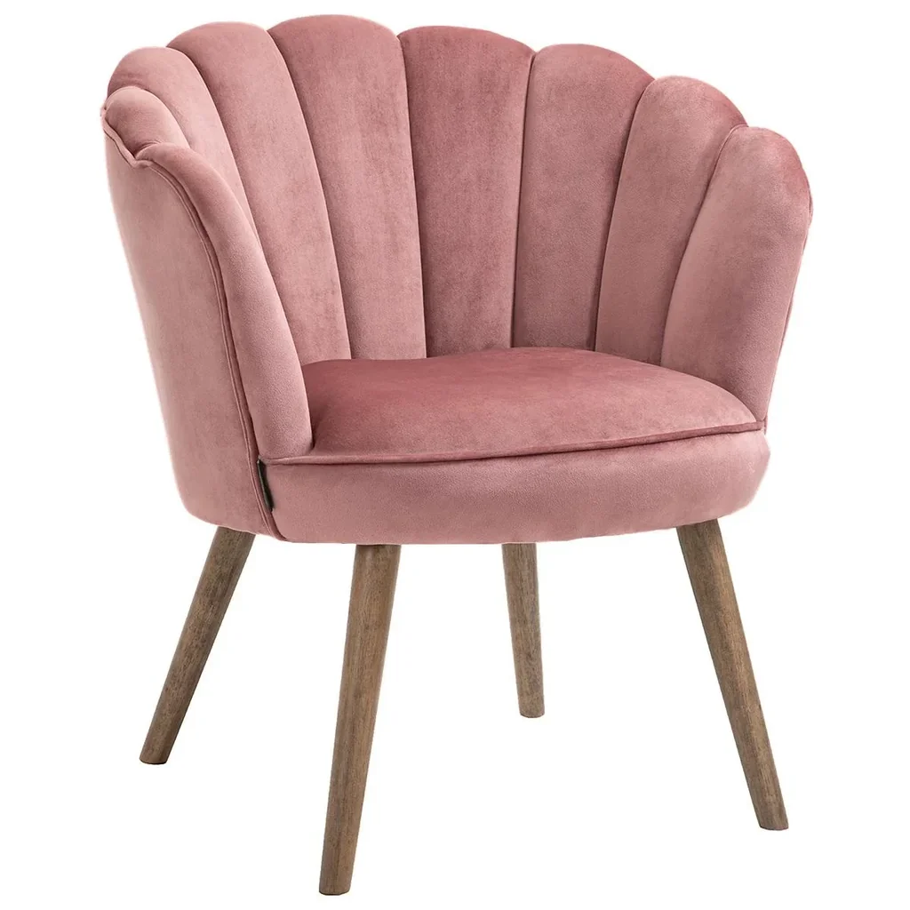 Esszimmerstuhl Küchenstuhl Sessel mit Rückenlehne Wohnzimmerstuhl Polyester Gummiholz Rosa 66 x 72 x 79 cm