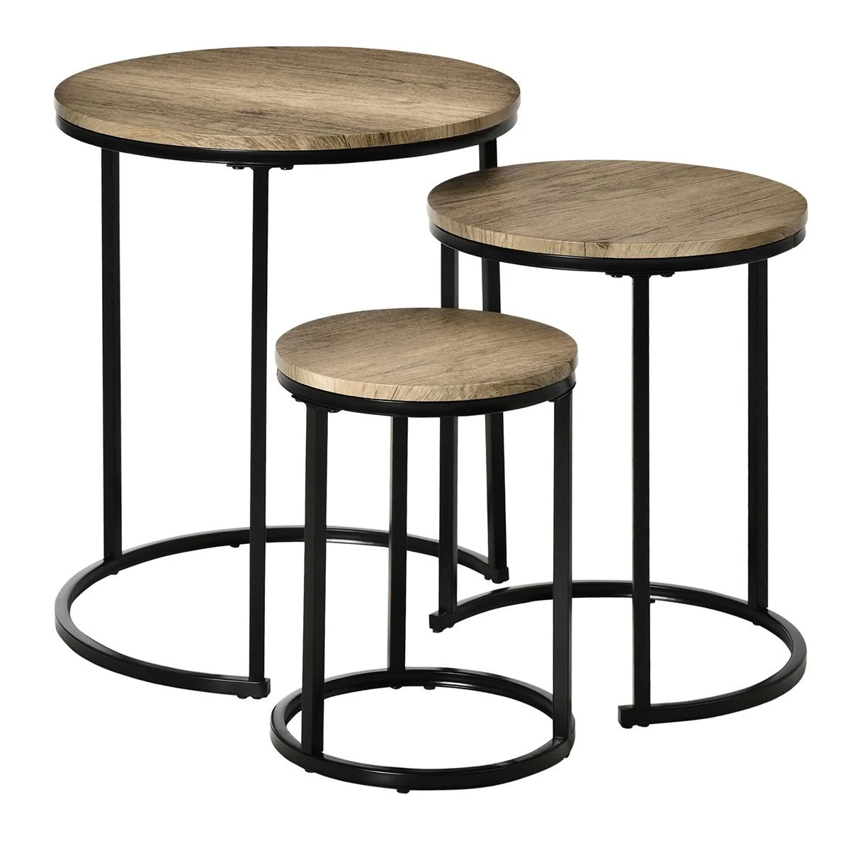 Beistelltische 3er-Set Satztisch stapelbar Kaffeetisch 3 Größen Industrial Design Metall Schwarz+Braun