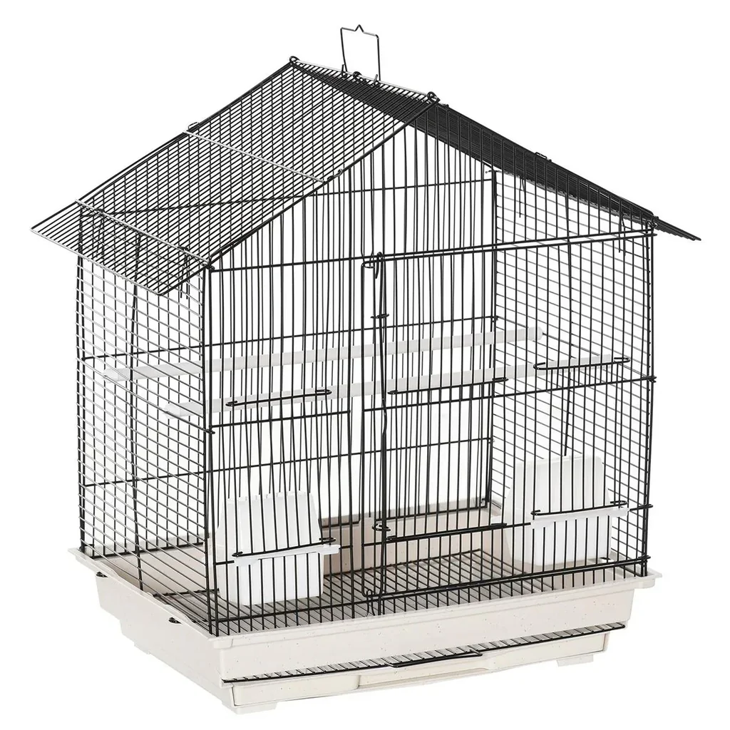 Vogelkäfig Vogelhaus Vogelvoliere mit Sitzenstangen Futternäpfe ausnehmbarer Bodenschale Weiß 54 x 35 x 56 cm