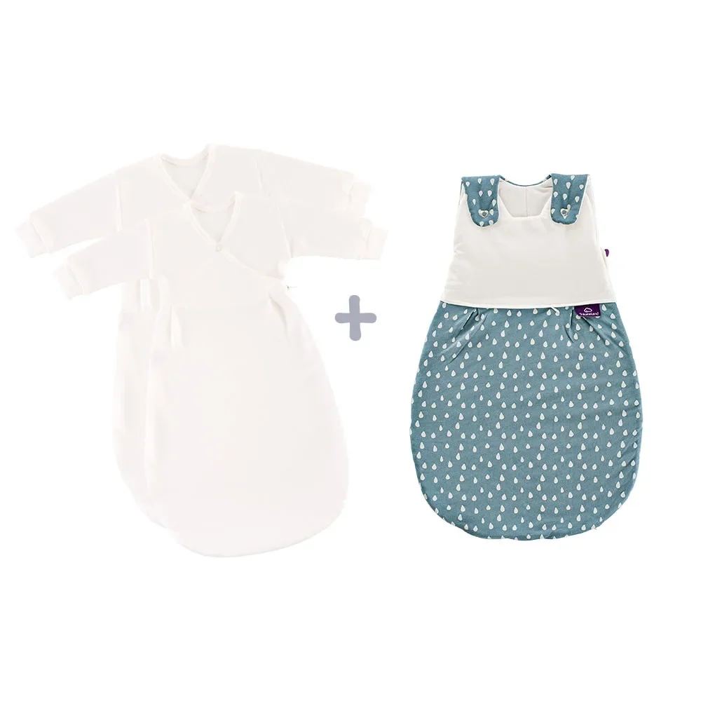 Träumeland Liebmich Baby Schlafsack, Schlummersack, Innenschlafsack 3tlg. Set - Tropfen Ozeanblau, Grösse: 80/86