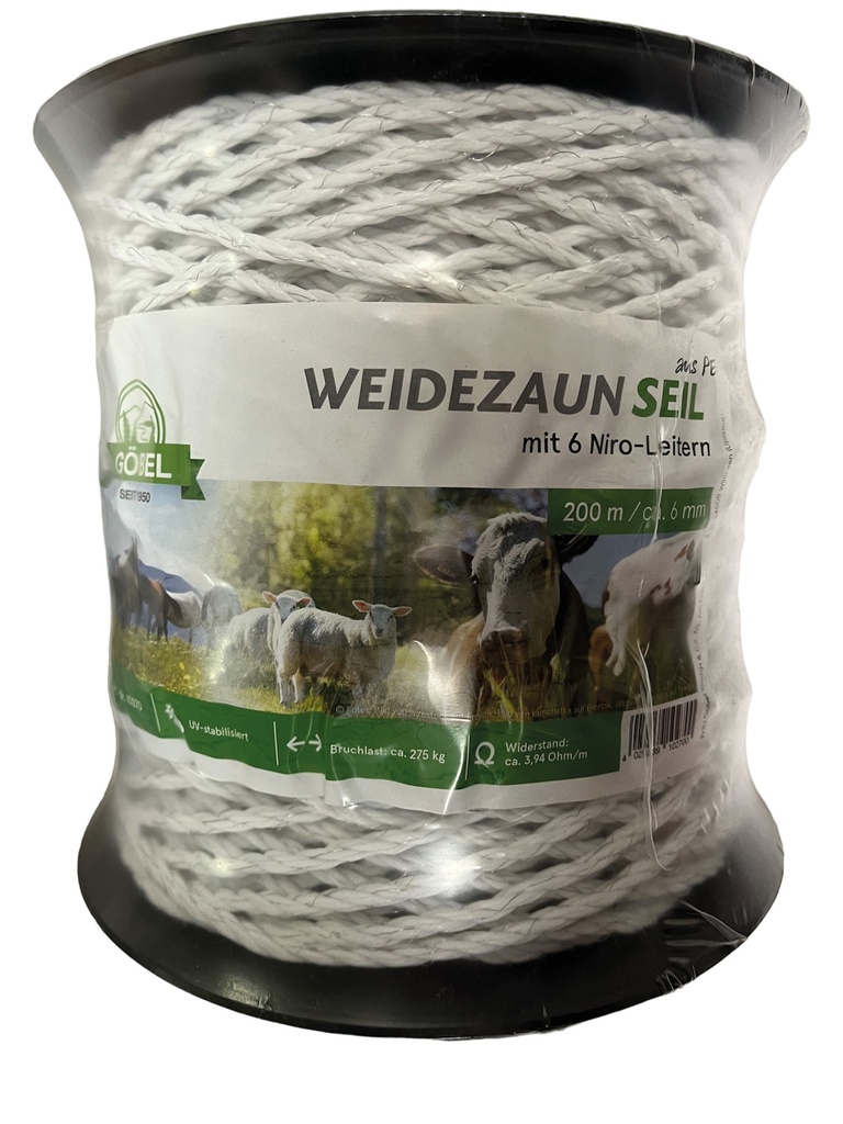 Elektroseil 200m weiß 6mm 6 x 0,20 Niro
