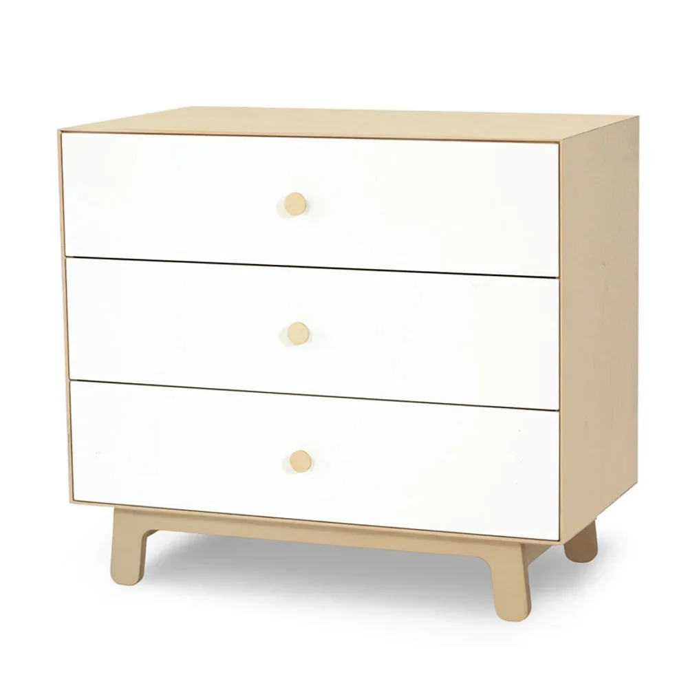 Oeuf Kommode Merlin 3 Schubkästen weiß/Birke Füße Sparrow, Farbe Füsse: Walnuss