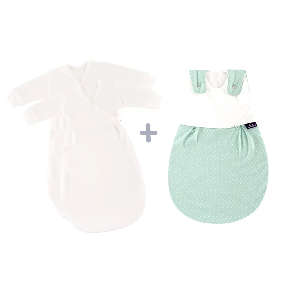 Träumeland Liebmich Schlafsack Baby, Schlummersack, Innenschlafsack Set - Pünktchen Mint, Grösse: 80/86