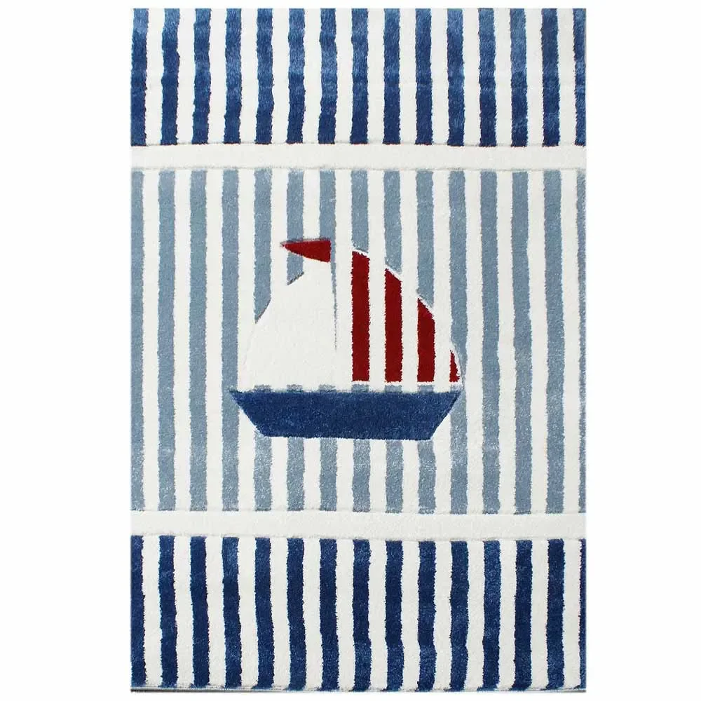 Livone Kinderteppich Segelboot blau rot weiss, Größe: 160 x 230 cm