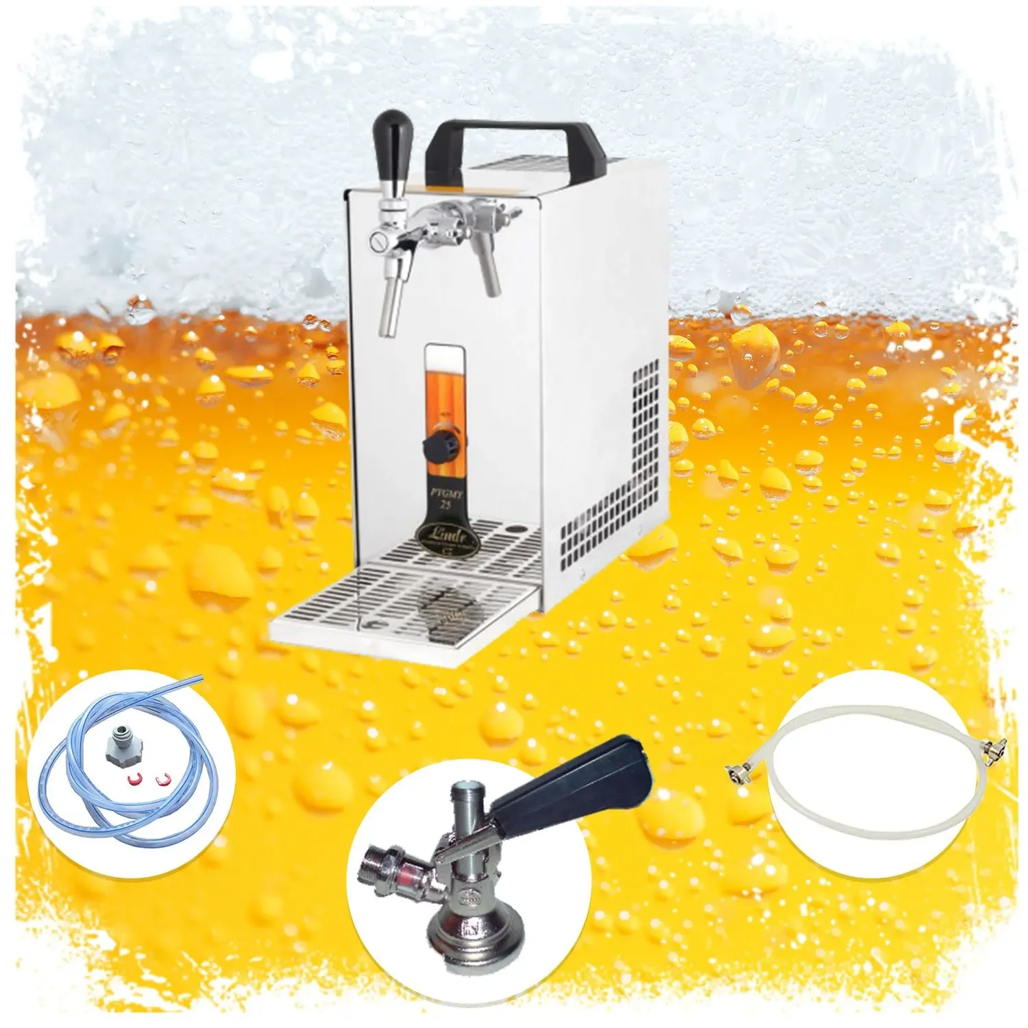 Komplett Set - Zapfanlage, Bierzapfanlage, Bierzapfen PYGMY 20/K mit Membranpumpe, 1-leitig Trockenkühlgerät aus Edelstahl, 25 Liter/h, Green Line