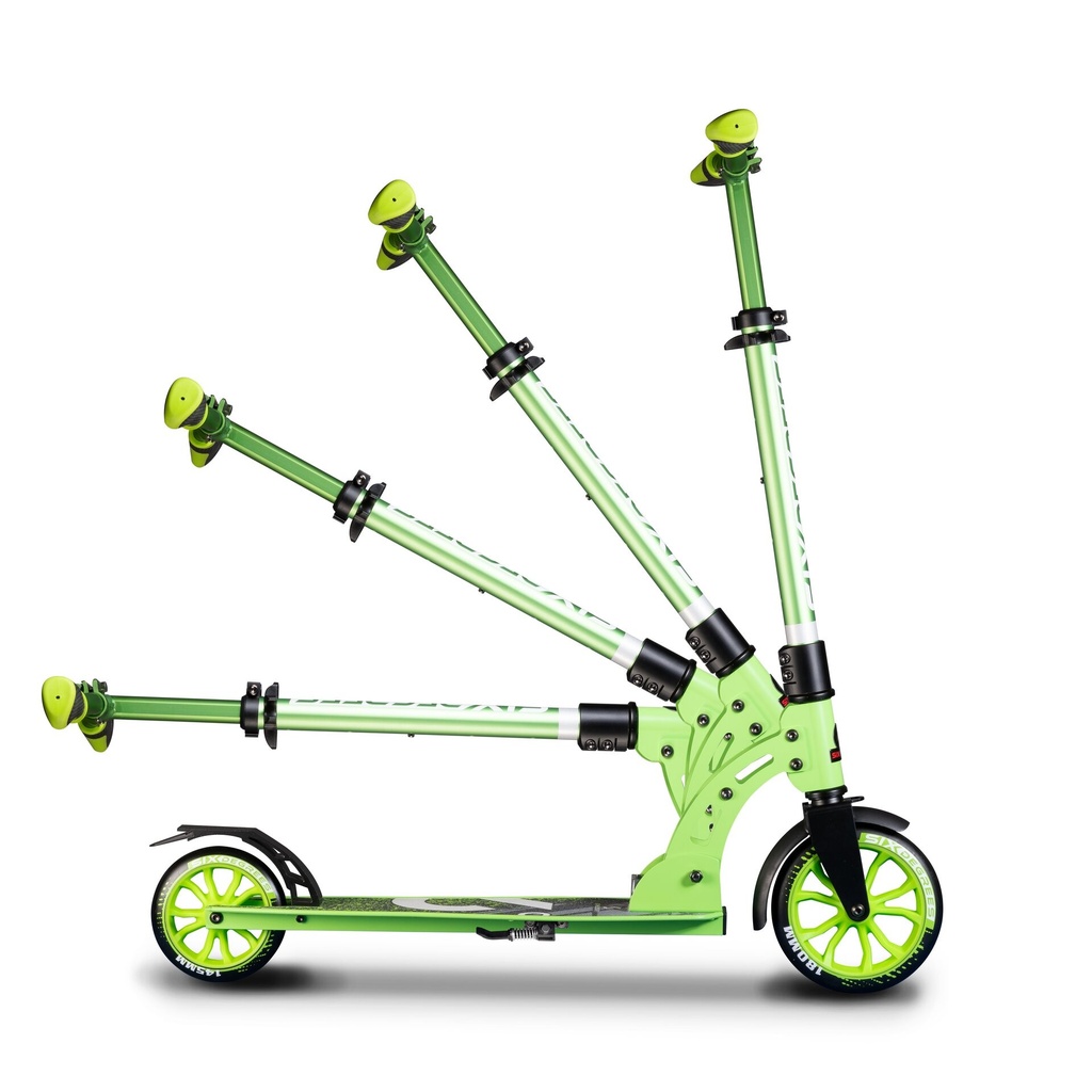 SIX DEGREES Aluminium Scooter Junior mit Klappmechanismus u. Ständer, 180/145 mm, höhenverstellbar, GS-geprüft, grün