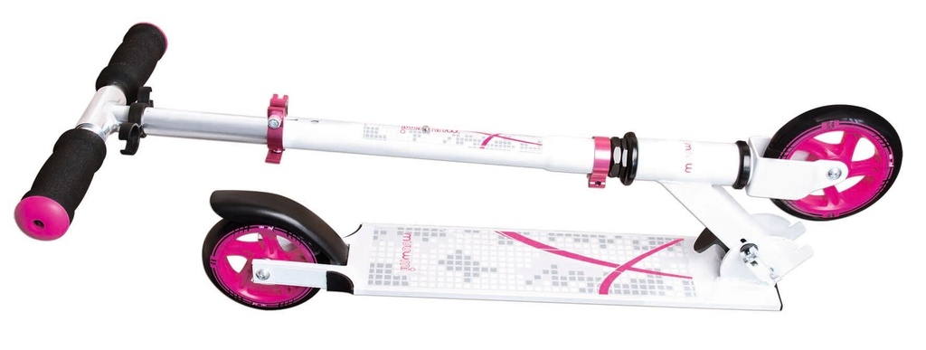 muuwmi Aluminium Scooter – Tretroller, 125 mm, ABEC 5, GS-geprüft, höhenverstellbar, weiß-pink