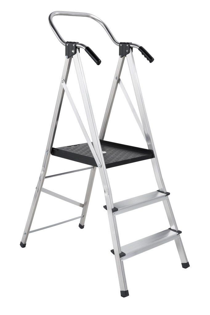 Sicherheits-Trittleiter mit Plattform, 3 Stufen, EN 131, Aluminium